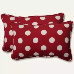 Kirklands Home Outdoor Cushions & Pillows|Red & White Polka Dot Lumbar Pillows, Set of 2
