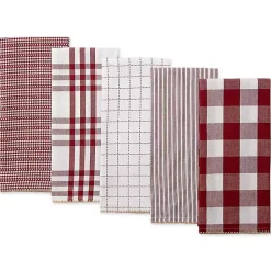 Kirklands Home Kitchen Accessories|Red & White Woven Patterns 5-pc. Dish Towel Set