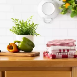 Kirklands Home Kitchen Accessories|Red & White Woven Patterns 5-pc. Dish Towel Set