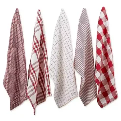 Kirklands Home Kitchen Accessories|Red & White Woven Patterns 5-pc. Dish Towel Set