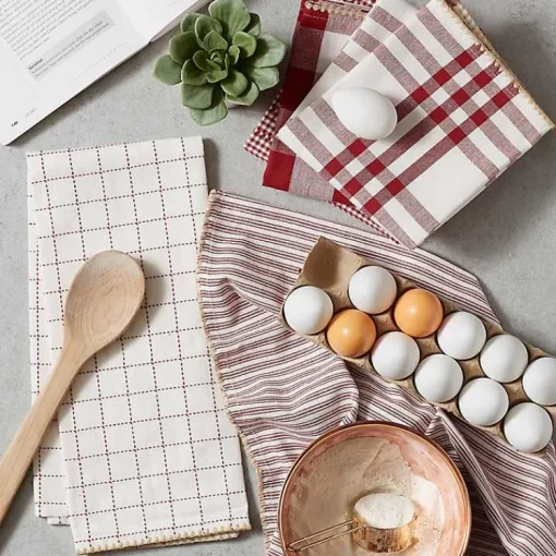 Kirklands Home Kitchen Accessories|Red & White Woven Patterns 5-pc. Dish Towel Set