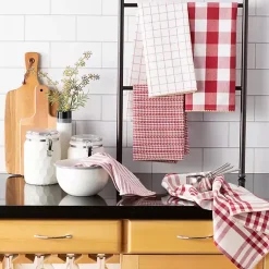 Kirklands Home Kitchen Accessories|Red & White Woven Patterns 5-pc. Dish Towel Set