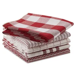 Kirklands Home Kitchen Accessories|Red & White Woven Patterns 5-pc. Dish Towel Set