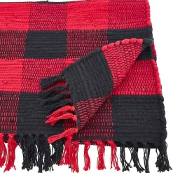 Kirklands Home Table Linens|Red and Black Buffalo Check Fringe Table Runner