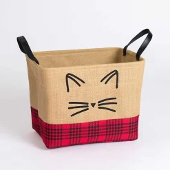 Sale Red and Black Plaid Cat Whiskers Jute Bin Baskets & Boxes