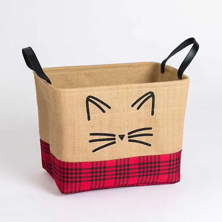 Sale Red and Black Plaid Cat Whiskers Jute Bin Baskets & Boxes