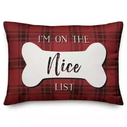 Clearance Red and Black Plaid Naughty and Nice Bone Pillow Christmas Pillows