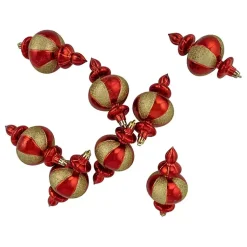New Red and Gold Finial Ornaments, Set of 8 Christmas Ornaments