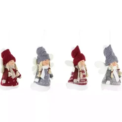 Hot Red and Gray Angel Plush Ornaments, Set of 4 Christmas Ornaments