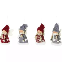 Hot Red and Gray Angel Plush Ornaments, Set of 4 Christmas Ornaments