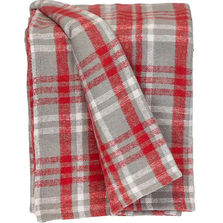 Outlet Red and Gray Plaid Cotton Throw Blankets & Throws