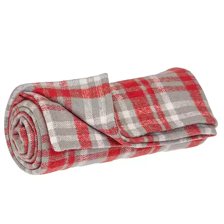Outlet Red and Gray Plaid Cotton Throw Blankets & Throws