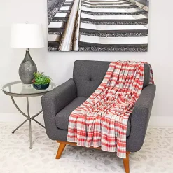 Outlet Red and Gray Plaid Cotton Throw Blankets & Throws