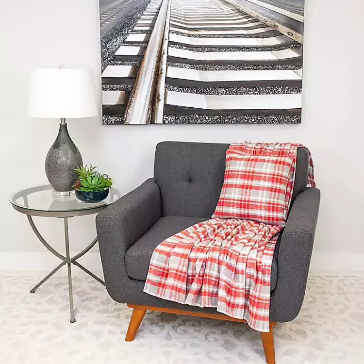 Outlet Red and Gray Plaid Cotton Throw Blankets & Throws