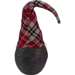 Hot Red and Gray Plaid Hat Sitting Christmas Gnome Christmas Decorations