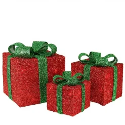 Outlet Red and Green LED Lit Christmas Gifts, Set of 3 Outdoor Christmas Decorations