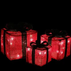 Outlet Red and Green LED Lit Christmas Gifts, Set of 3 Outdoor Christmas Decorations