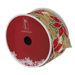 Clearance Red and Green Poinsettia 16 yard Christmas Ribbon Christmas Tree Decorations