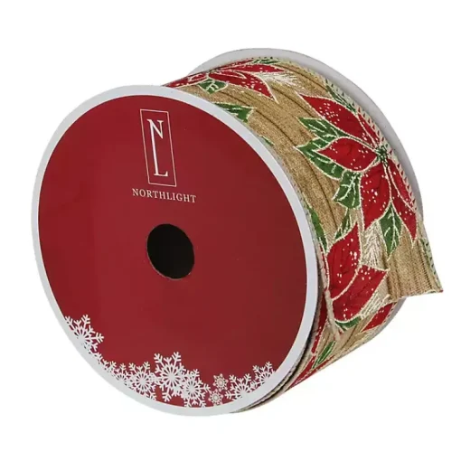 Clearance Red and Green Poinsettia 16 yard Christmas Ribbon Christmas Tree Decorations