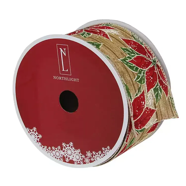 Clearance Red and Green Poinsettia 16 yard Christmas Ribbon Christmas Tree Decorations