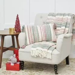 Clearance Red and Green Striped Christmas Lumbar Pillow Christmas Pillows