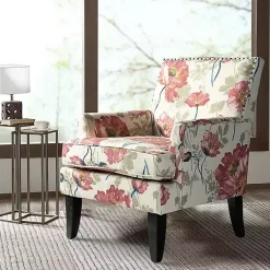 Kirklands Home Accent Chairs|Red and Ivory Floral Upholstered Accent Chair