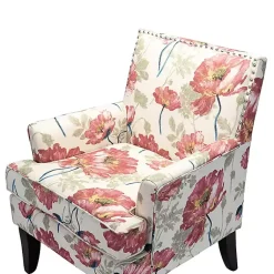 Kirklands Home Accent Chairs|Red and Ivory Floral Upholstered Accent Chair