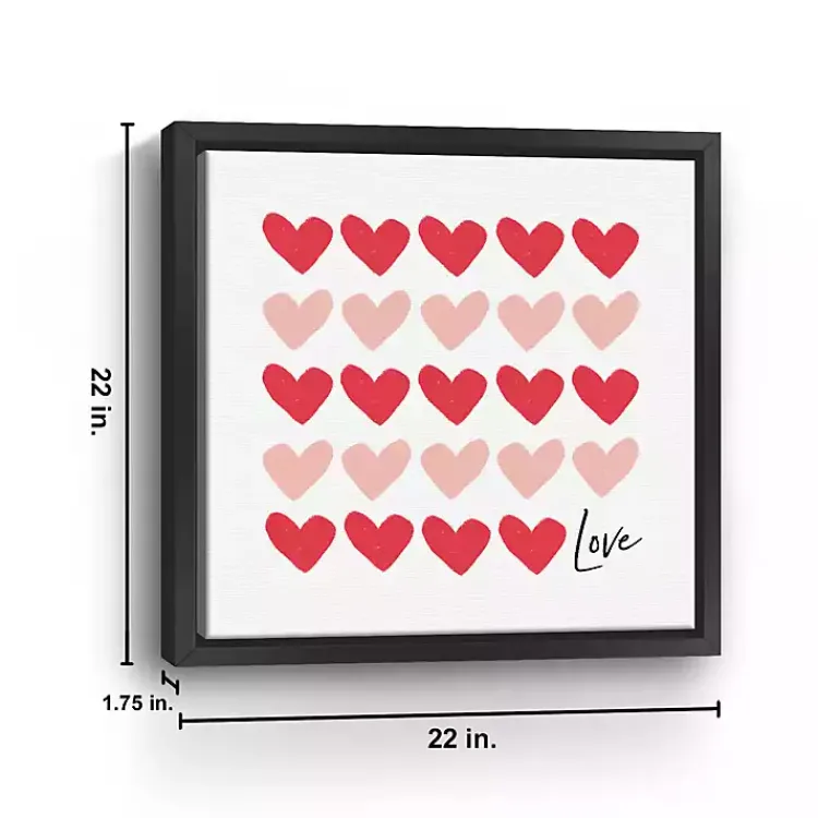 Sale Red and Pink Hearts Freamed Canvas Art Print Valentines Day Decorations