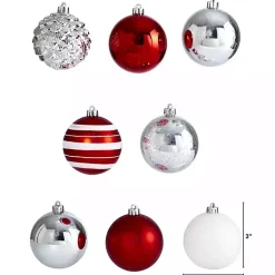 New Red and Silver Shatterproof Ornaments, Set of 64 Christmas Ornaments