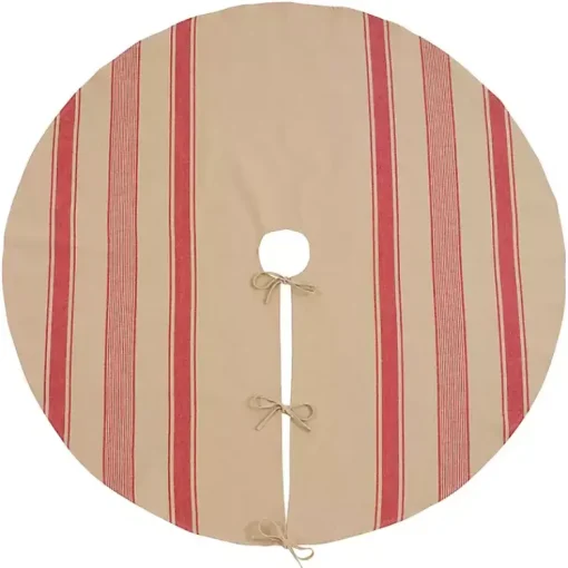 Discount Red and Tan Striped Tree Skirt Christmas Tree Skirts & Collars
