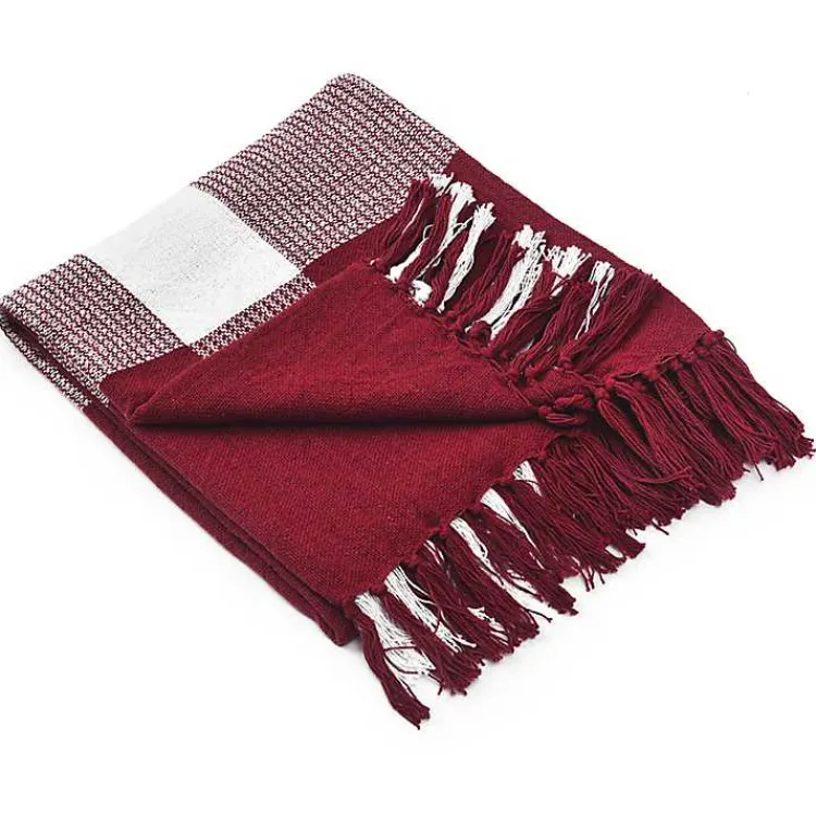 Sale Red and White Plaid Organic Cotton Throw Blankets & Throws
