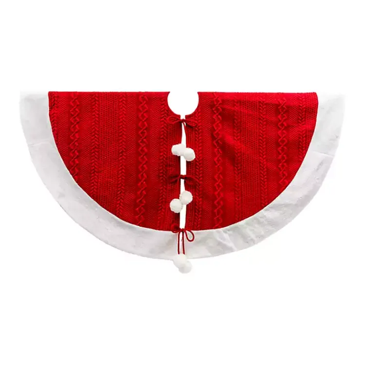 Best Red and White Pom Pom Tree Skirt Christmas Tree Skirts & Collars