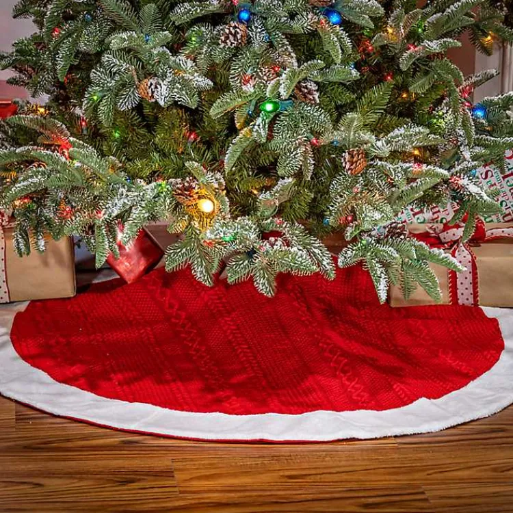 Best Red and White Pom Pom Tree Skirt Christmas Tree Skirts & Collars