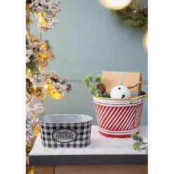 Online Red and White Striped Christmas Tin Container Christmas Decorations