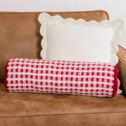 Red and White Windowpane Bolster Pillow Pillows