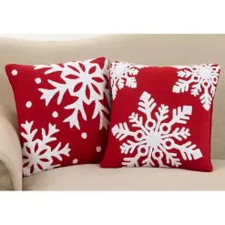 Clearance Red Back White Snowy Snowflake Christmas Pillow Pillows