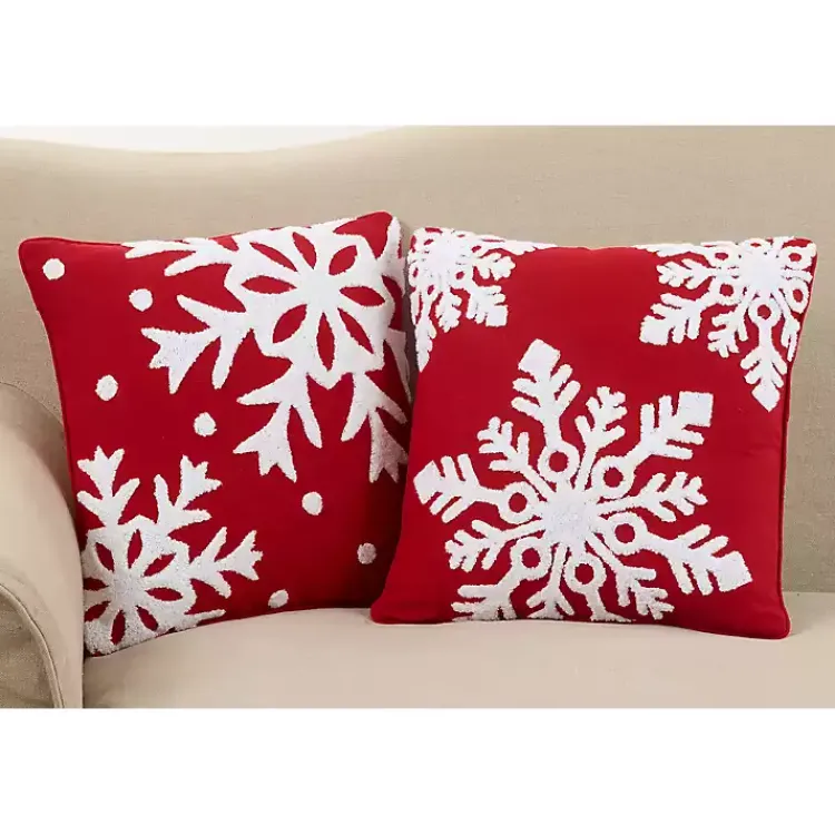 Clearance Red Back White Snowy Snowflake Christmas Pillow Pillows