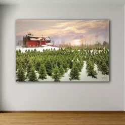 Discount Red Barn and Christmas Tree Farm Canvas Art Print Christmas Art & Wall Decor