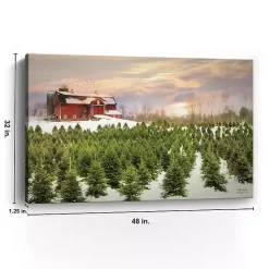 Discount Red Barn and Christmas Tree Farm Canvas Art Print Christmas Art & Wall Decor