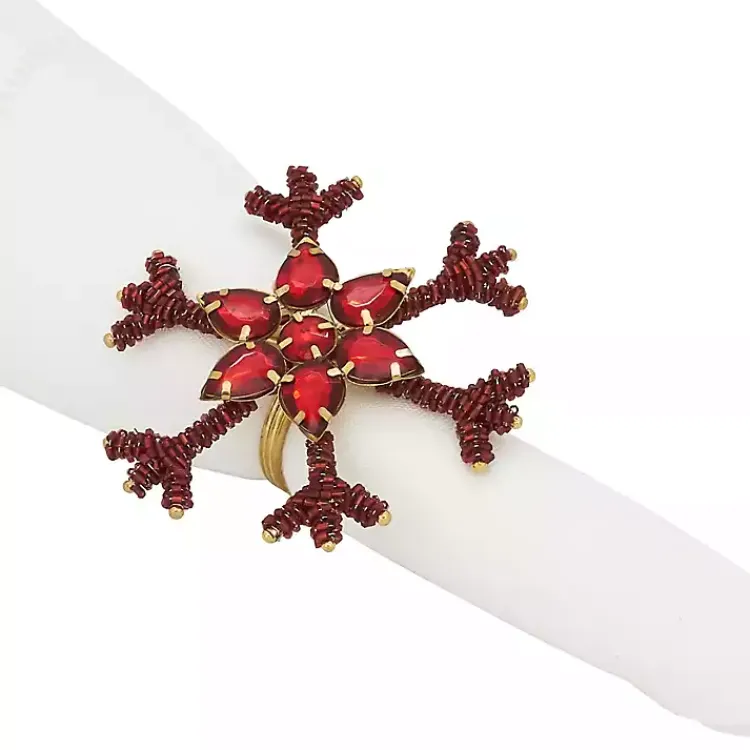 Kirklands Home Table Linens|Beaded Snowflake Napkin Rings, Set of 4 Red