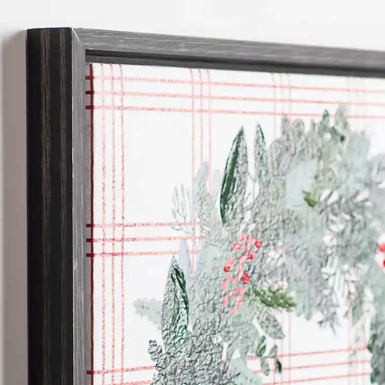 New Red Berry Wreath and Windowpane Canvas Art Print Christmas Art & Wall Decor