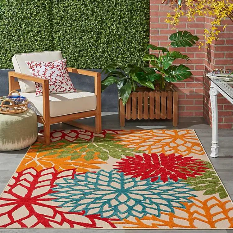 Kirklands Home Outdoor Rugs|Red Bright Floral Burst Outdoor Area Rug, 5x7