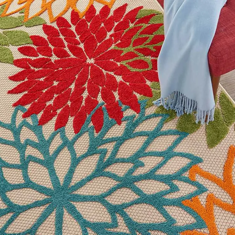 Kirklands Home Outdoor Rugs|Red Bright Floral Burst Outdoor Area Rug, 5x7