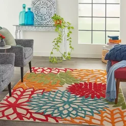 Kirklands Home Outdoor Rugs|Red Bright Floral Burst Outdoor Area Rug, 5x7