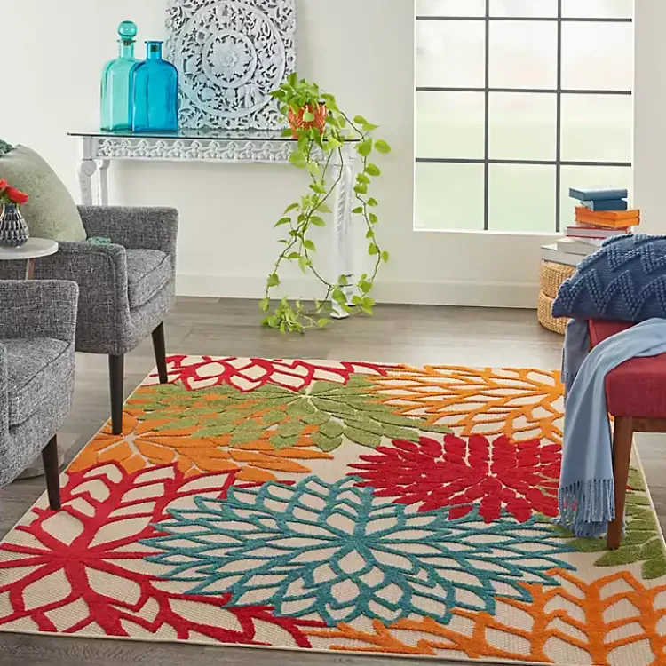 Kirklands Home Outdoor Rugs|Red Bright Floral Burst Outdoor Area Rug, 5x7