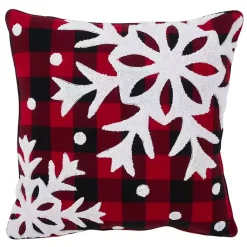 Hot Red Buffalo Check Snowy Snowflake Christmas Pillow Pillows