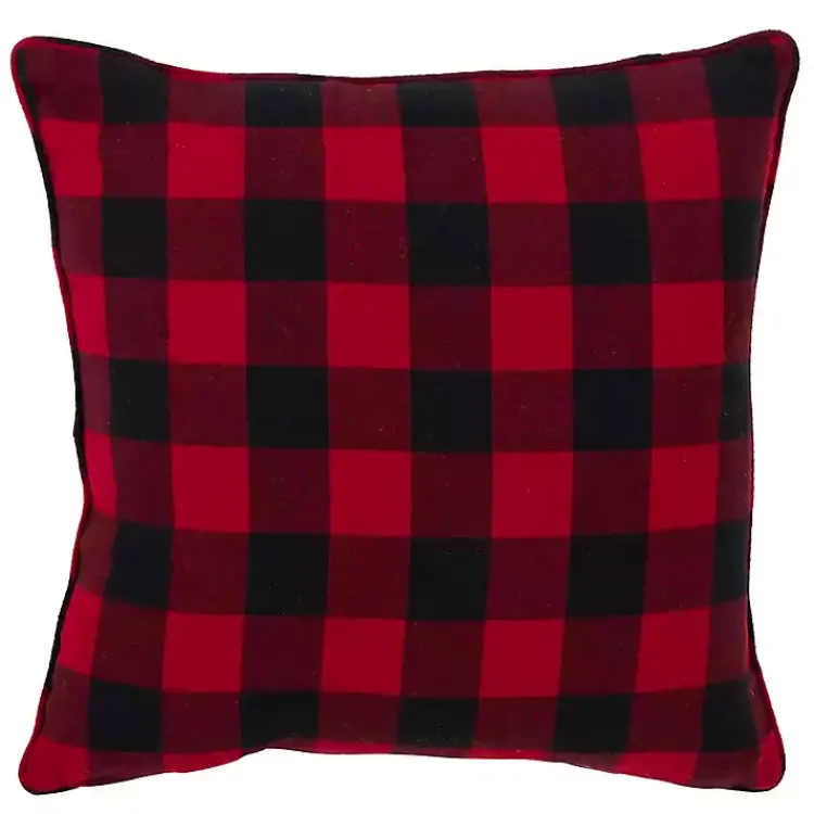 Hot Red Buffalo Check Snowy Snowflake Christmas Pillow Pillows