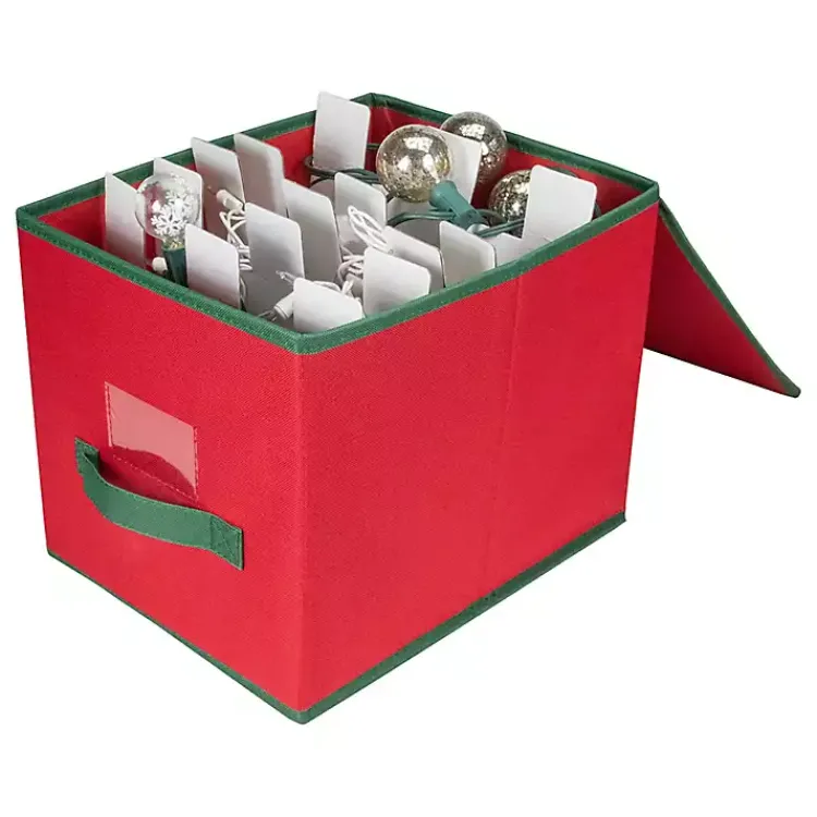 Discount Red Canvas Label Christmas Ornament Storage Box Seasonal Storage