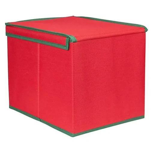Discount Red Canvas Label Christmas Ornament Storage Box Seasonal Storage