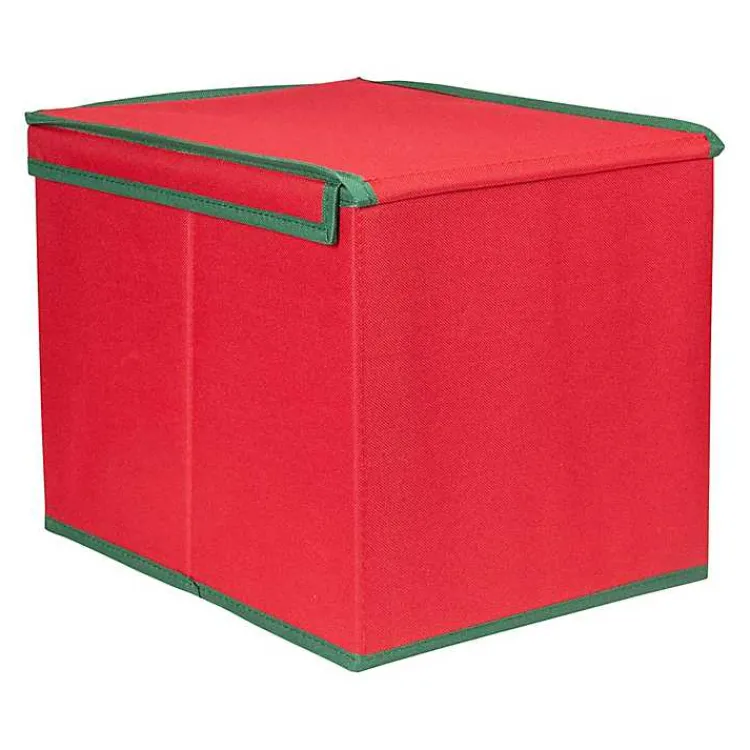 Discount Red Canvas Label Christmas Ornament Storage Box Seasonal Storage